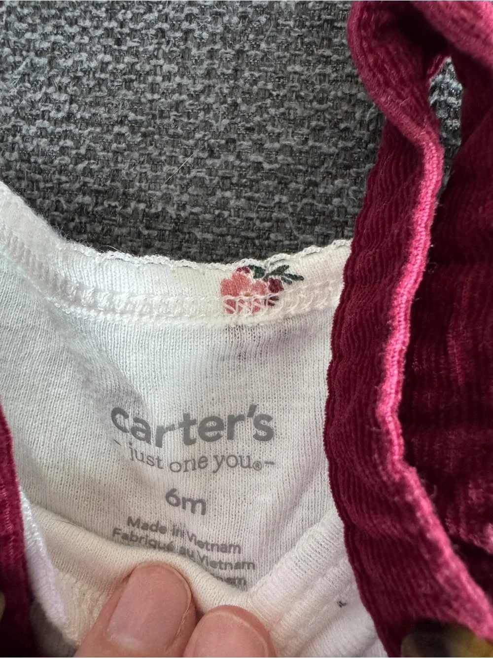 6M Carter's Burgundy Corduroy Romper with White Floral Bodysuit